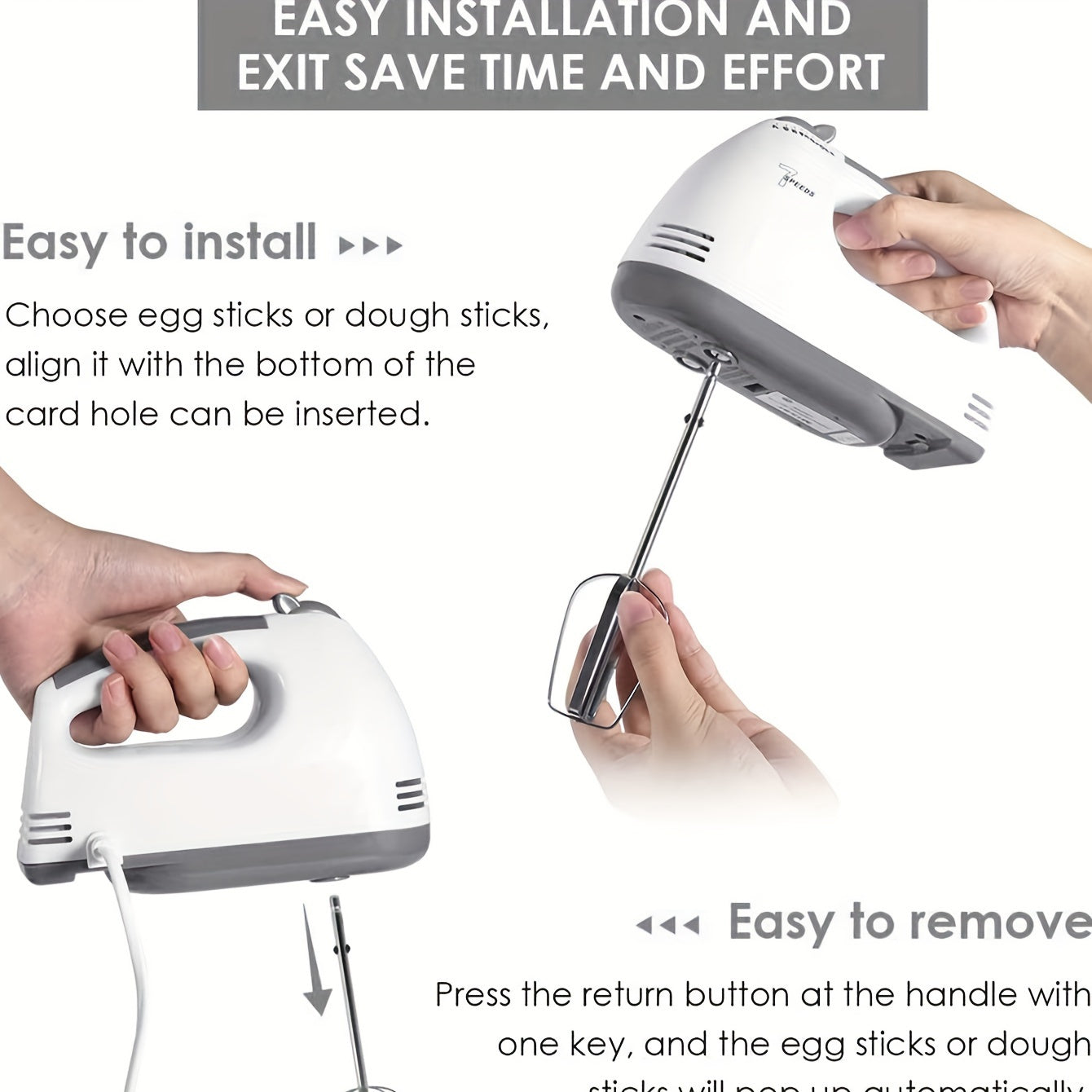 Electric Hand Mixer 7 Speed Stainless Steel Beaters 220V Food Grade Safety