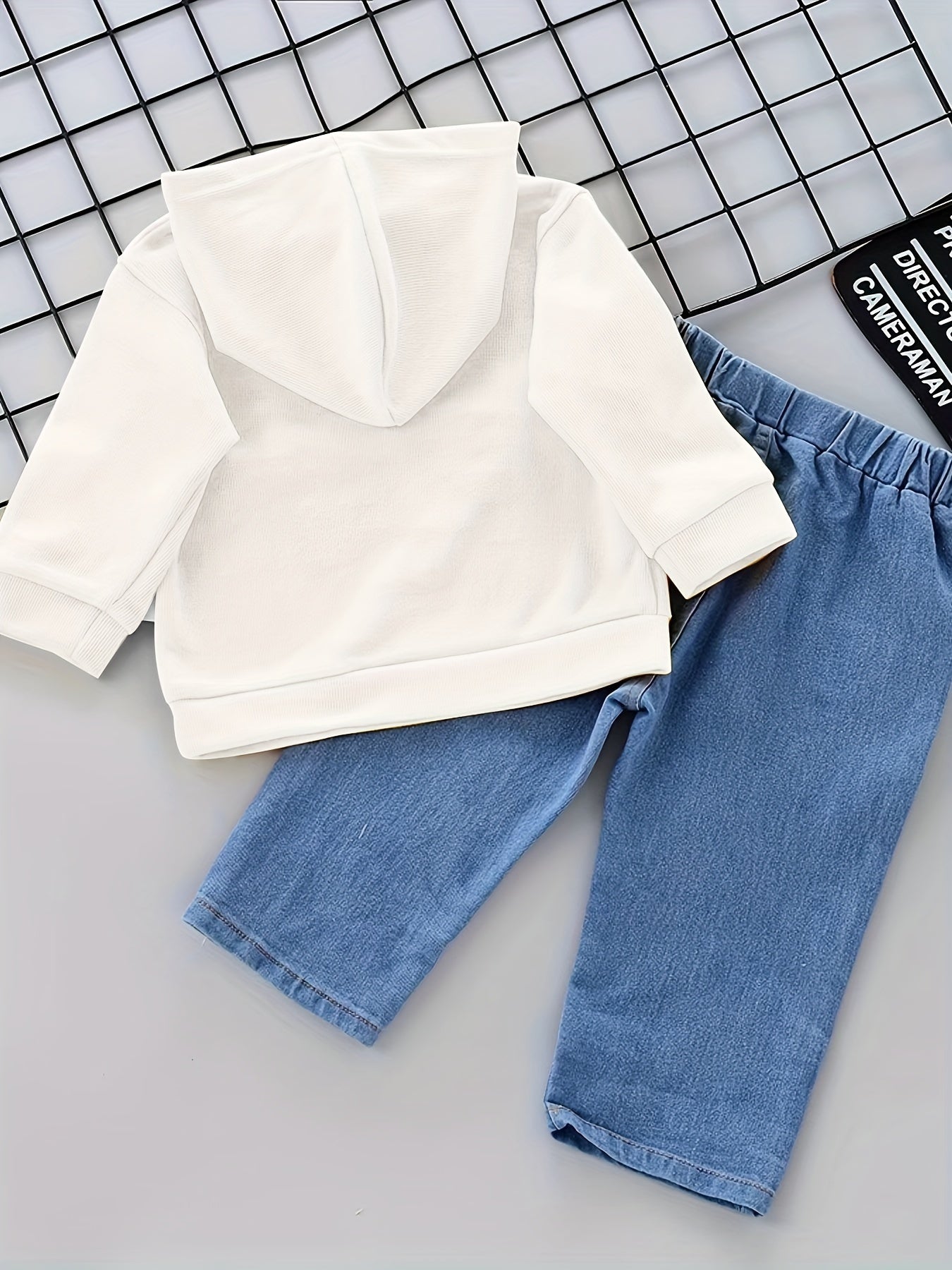 Boys Autumn Casual Set Long Sleeve Top and Pants Hooded Crown Embroidered Jeans