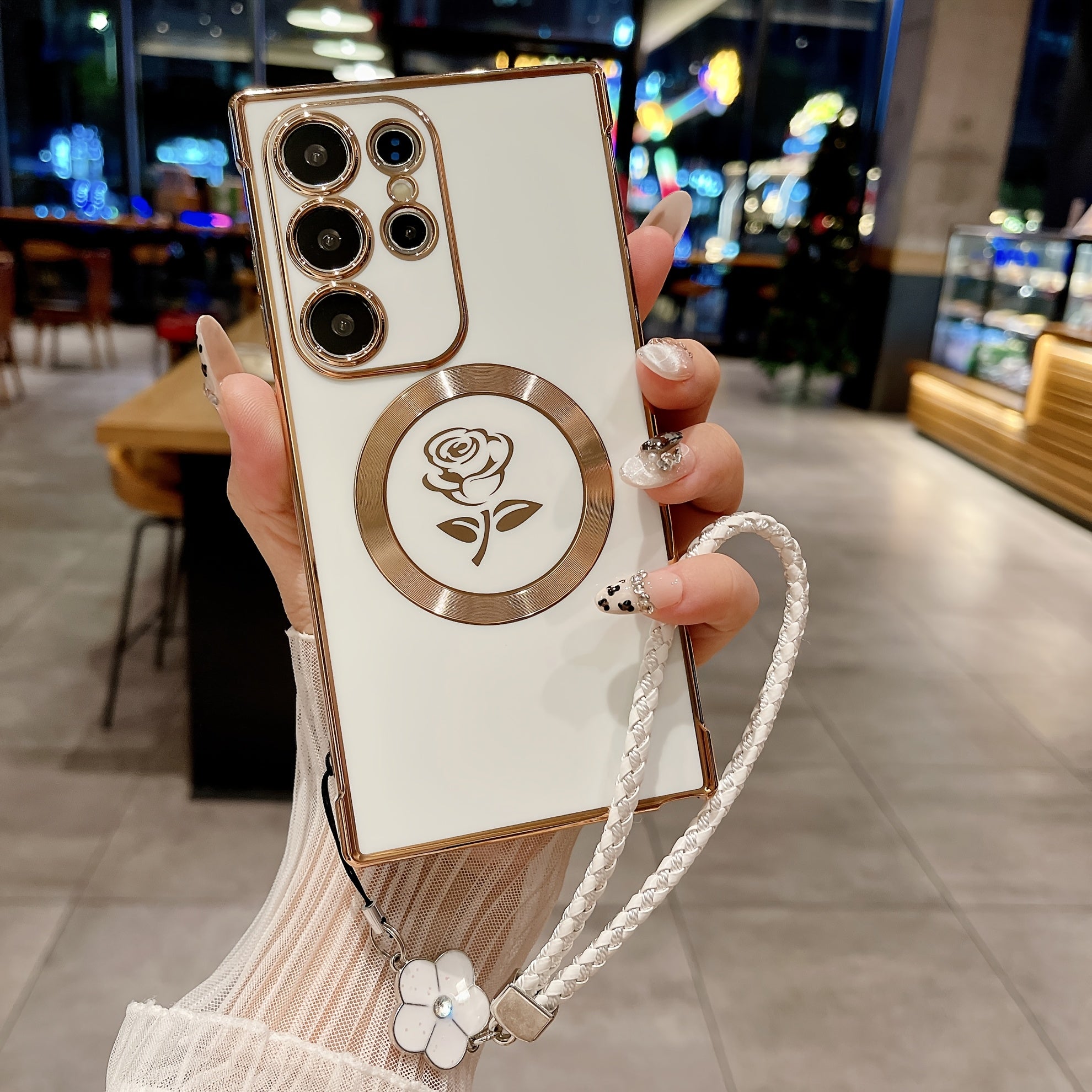 Magnetic Wireless Charging Woven Flower Lanyard Phone Case for Samsung Galaxy S21 S22 S23 S24 Ultra