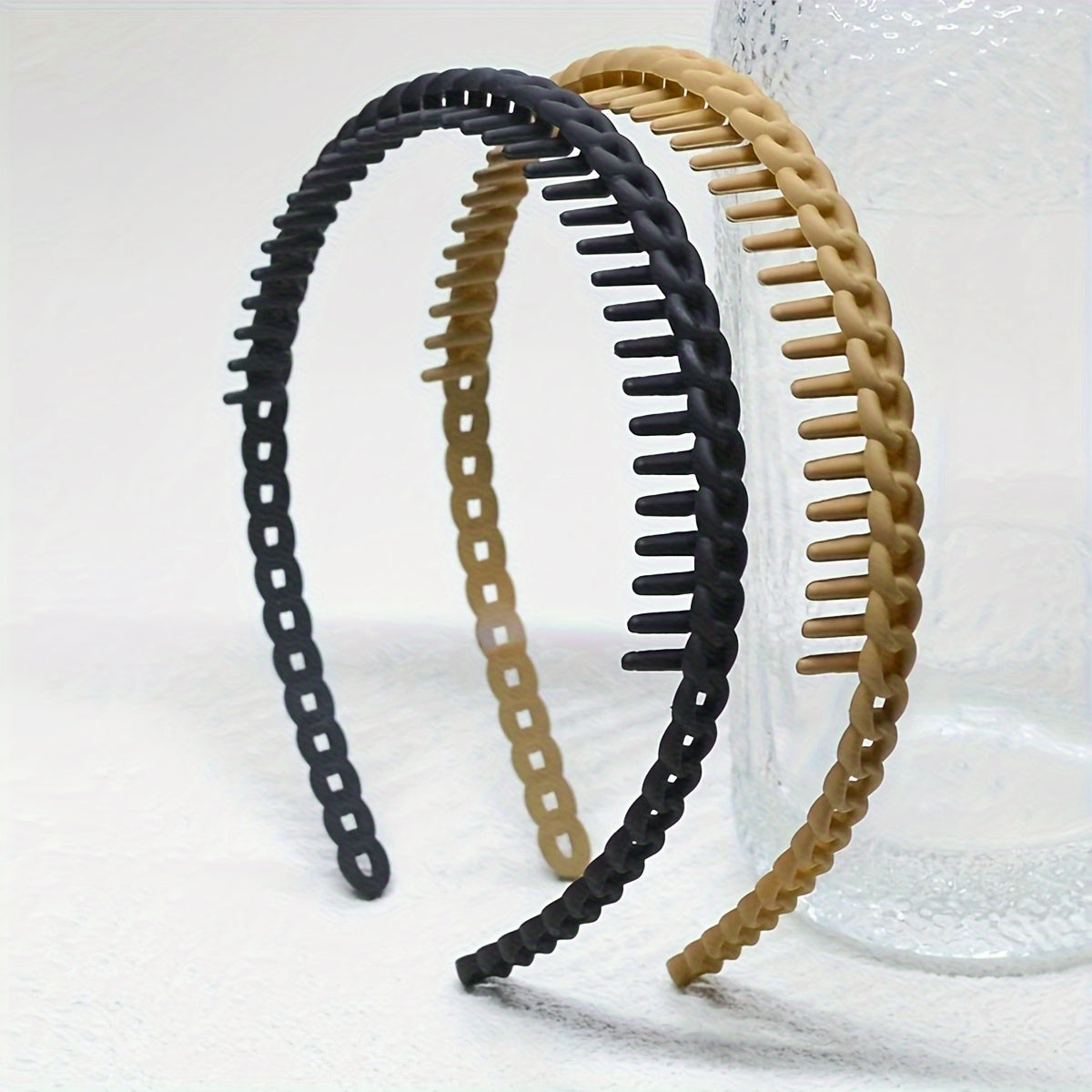 Set of 2 Non-Slip Hairbands with Teeth for Women Girls Solid Color Hair Styling