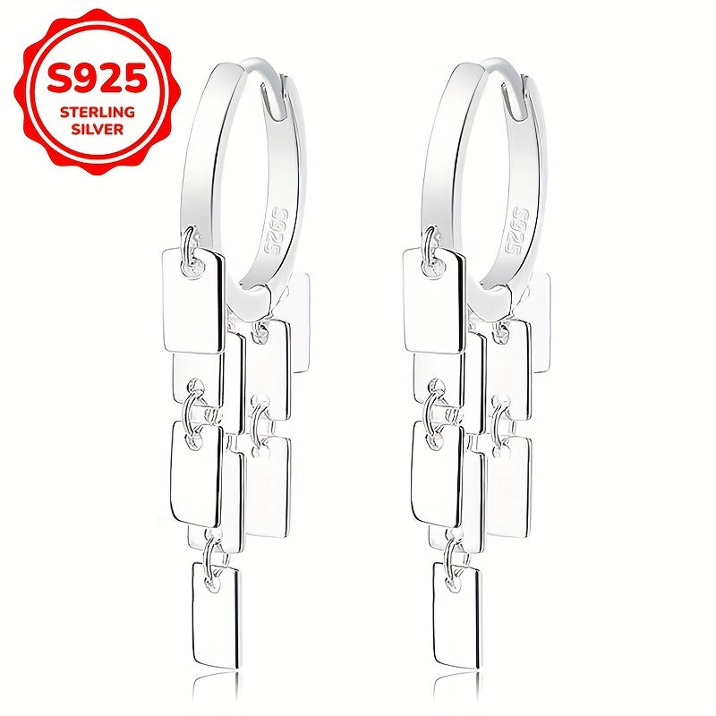 Zamonaviy 925 Sterling Silver Geometrik Kvadrat Poshakli Momoqlar, Sequin Aksentlari bilan - Har kuni yoki Maxsus Tadbirlar uchun Ideal