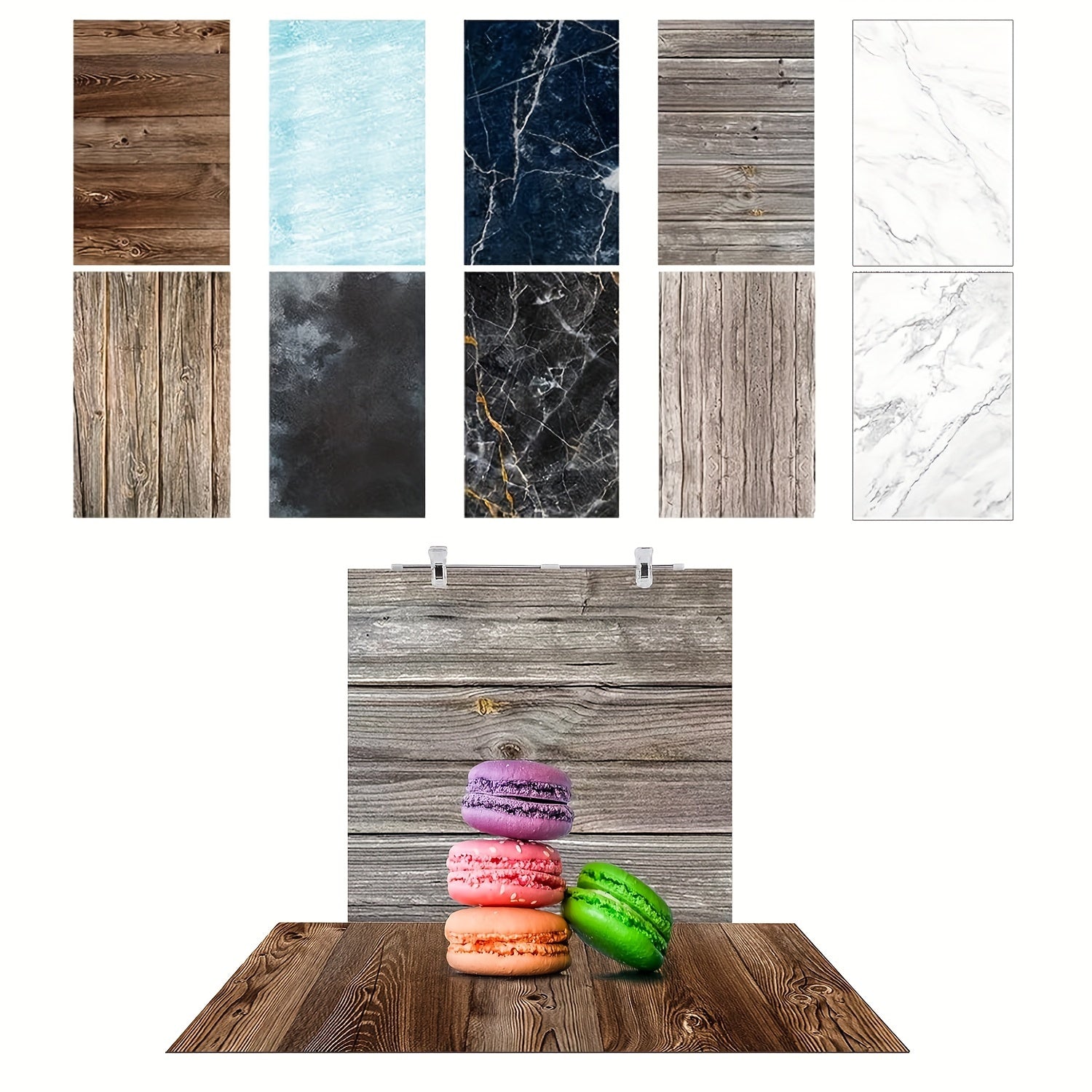 Set of 5 Large 87x57cm Marble Wood Cement Photography Backdrop Papers for Food and Product Photography