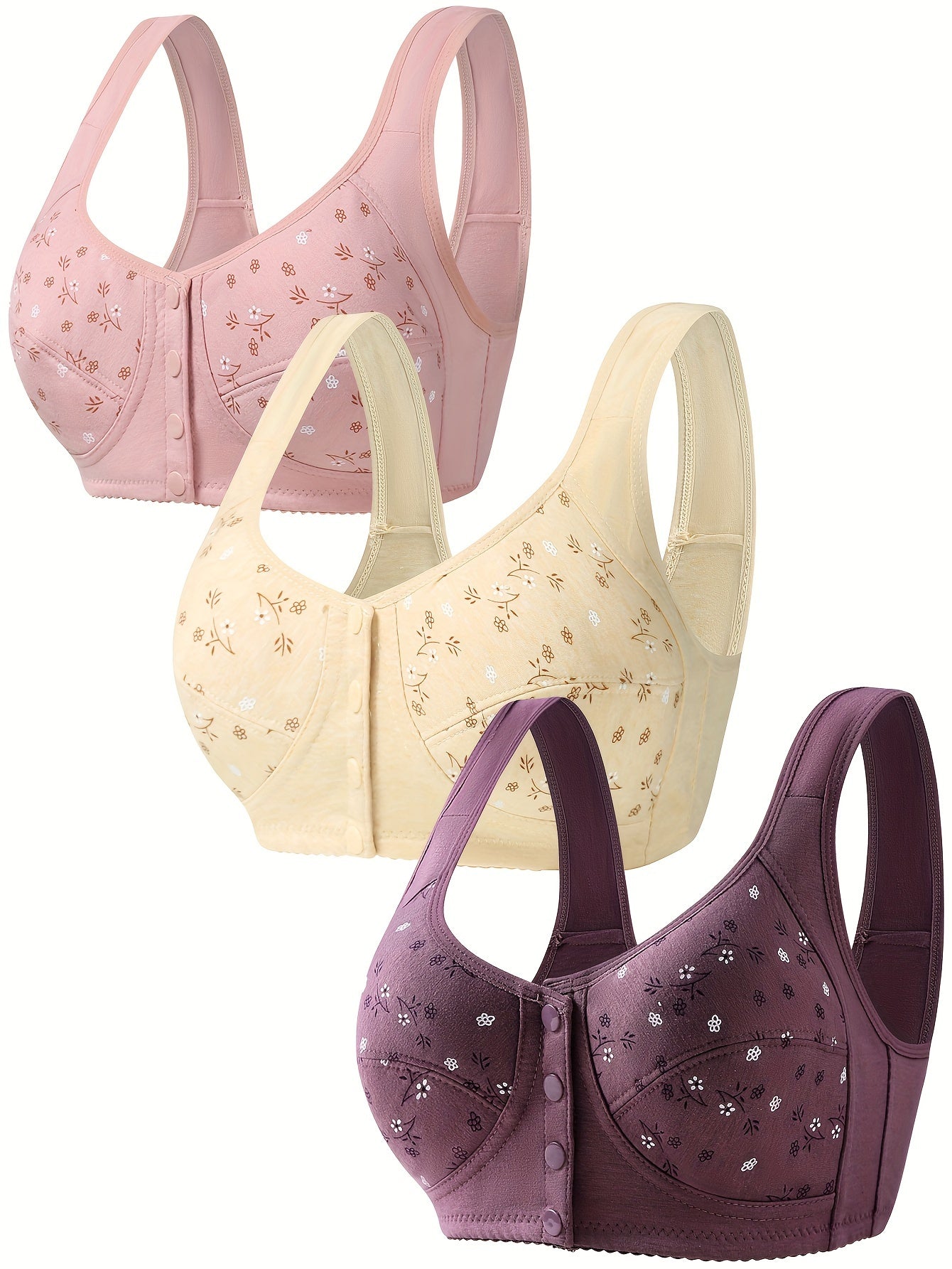 Women's Allover Print Wireless Tank Bra with Front Closure and Push-Up Style