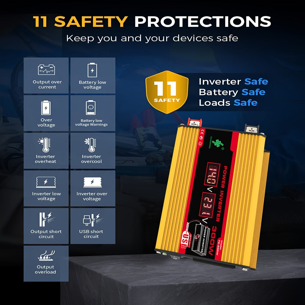 300W Monocrystalline Solar Panel Kit with Car Inverter and 12V to 220V Smart Charging