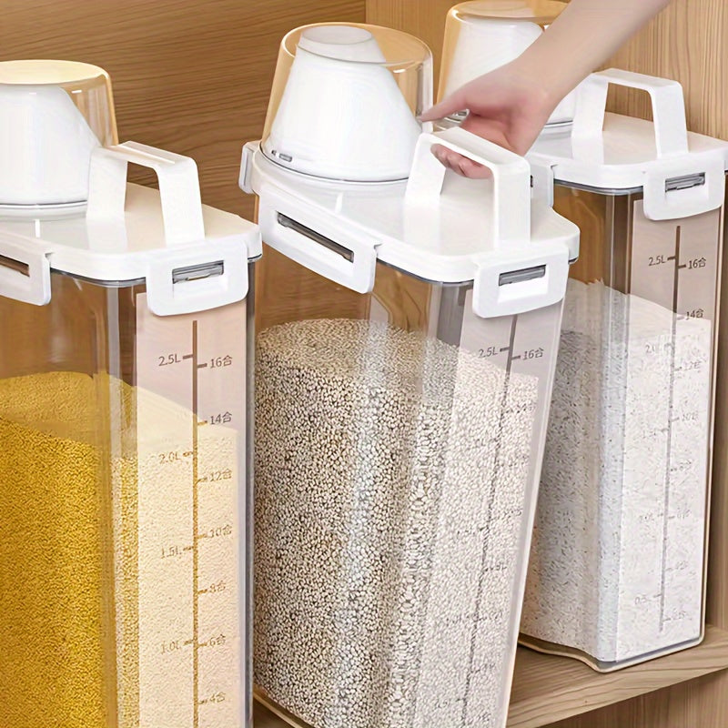 Kitchen Storage Containers Set with Rice Barrels, Fresh-Keeping Boxes and Measuring Cups