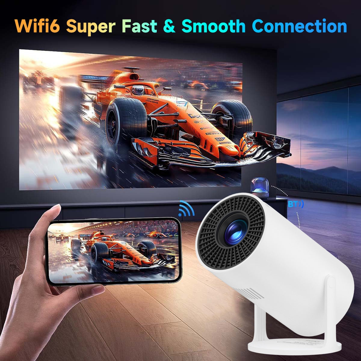 Portable 4K Smart Projector with Bright 150Ansi, WiFi6, Android TV