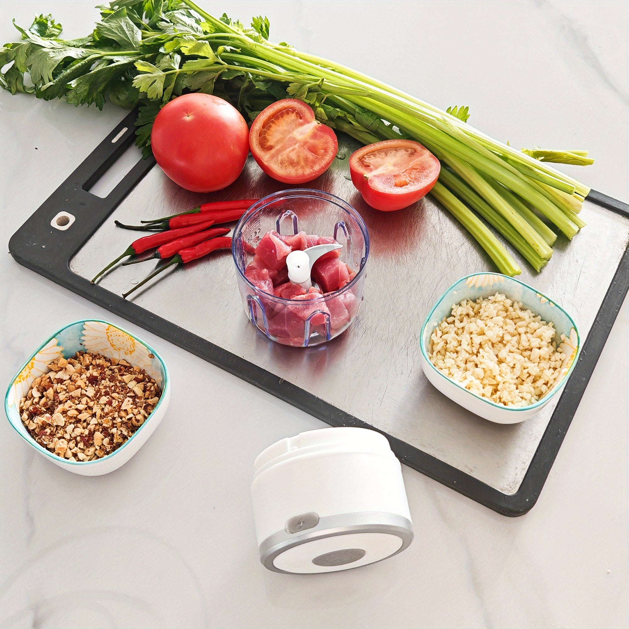 Mini picadora eléctrica de alimentos USB recargable, 8.45 oz, 1200 RPM para ajo, cebolla, chile