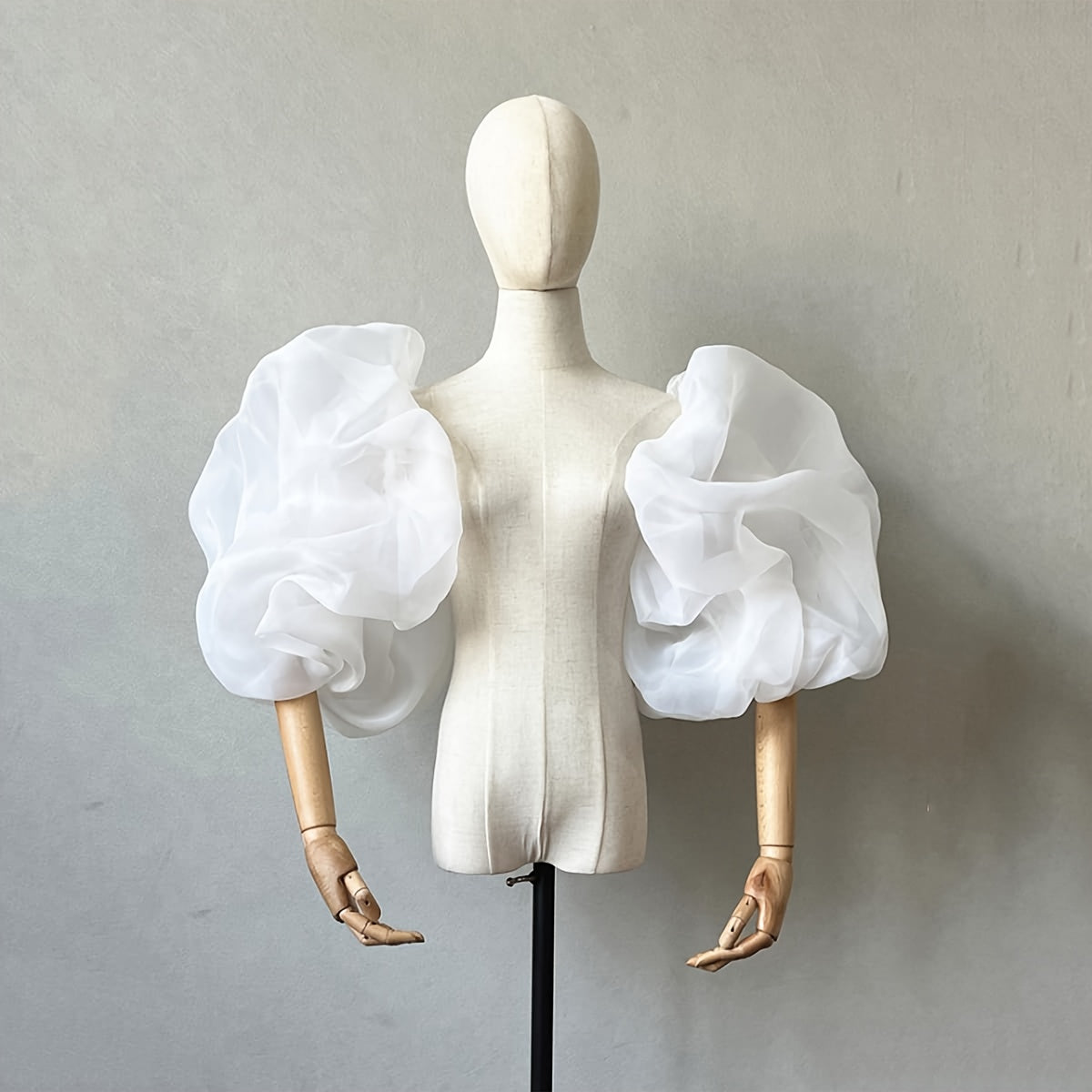 Women's Wedding Dress with Oversized Bubble Sleeves and Cloud Accents