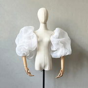 Women's Wedding Dress with Oversized Bubble Sleeves and Cloud Accents