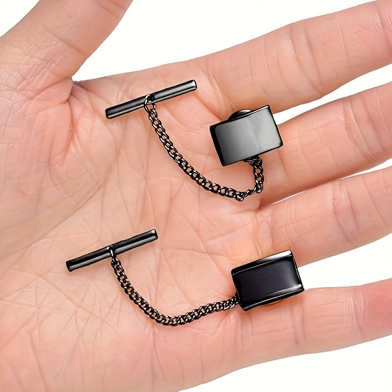 Set of 9 Men's Tie Pins with Chains and Clips in Black Silver and Gold