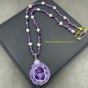 Conjunto de joyería de perla amatista con detalles de rhinestone, collar, pendientes y anillo, regalo