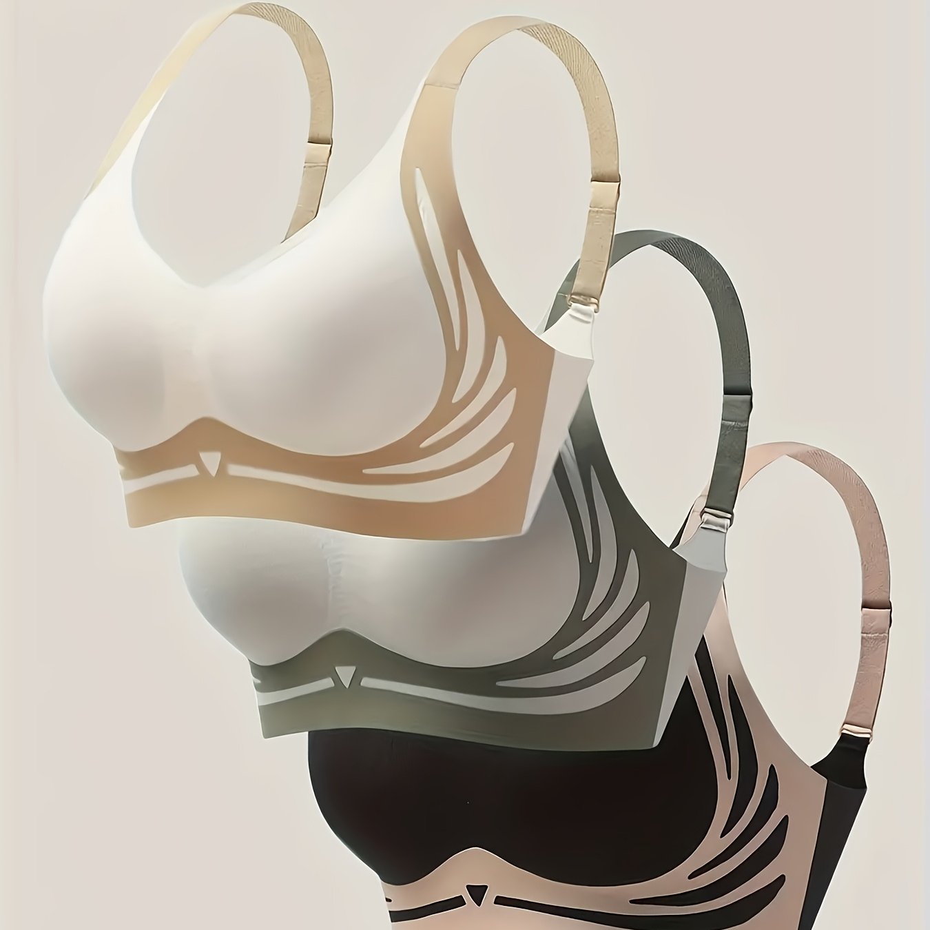 Women Seamless Smoothing Bras 3 Pack Backless Skin-Friendly Adjustable Stripes