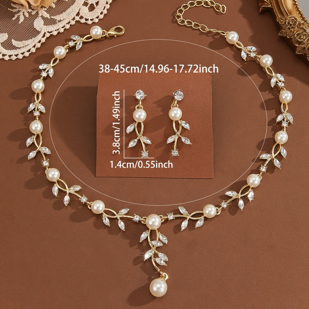 Faux Pearl Crystal Bridal Jewelry Set with Necklace and Earrings for Wedding and Special Occasions