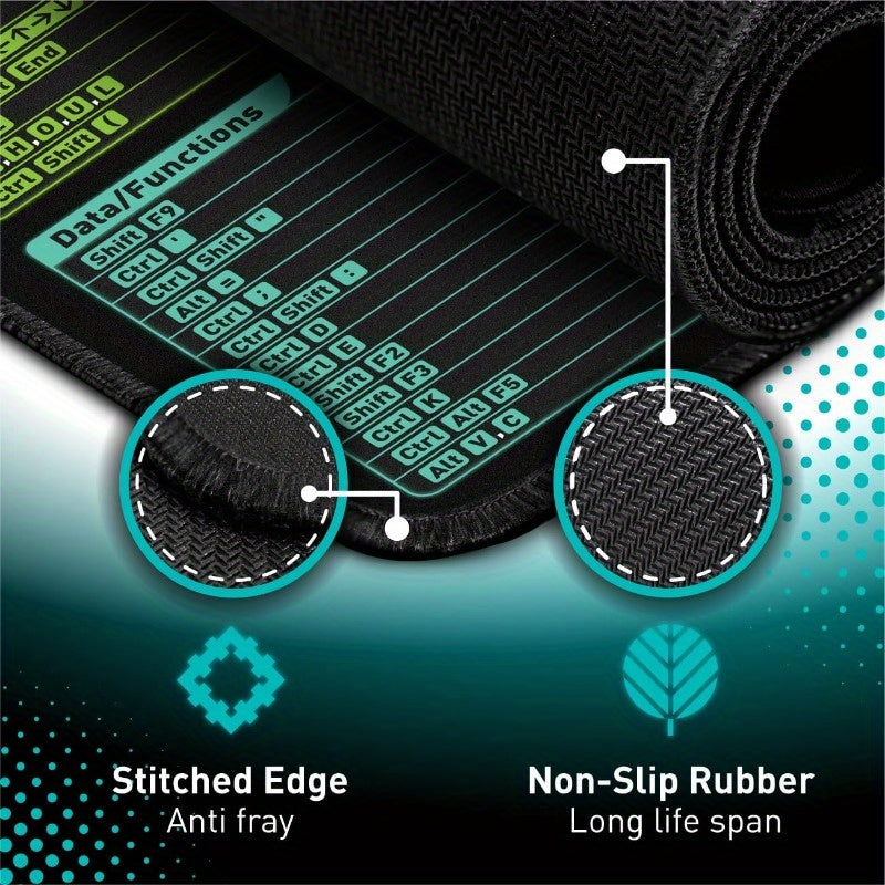 XL Коврик для мыши с горячими клавишами Excel - Непоскользящий с простроченными краями