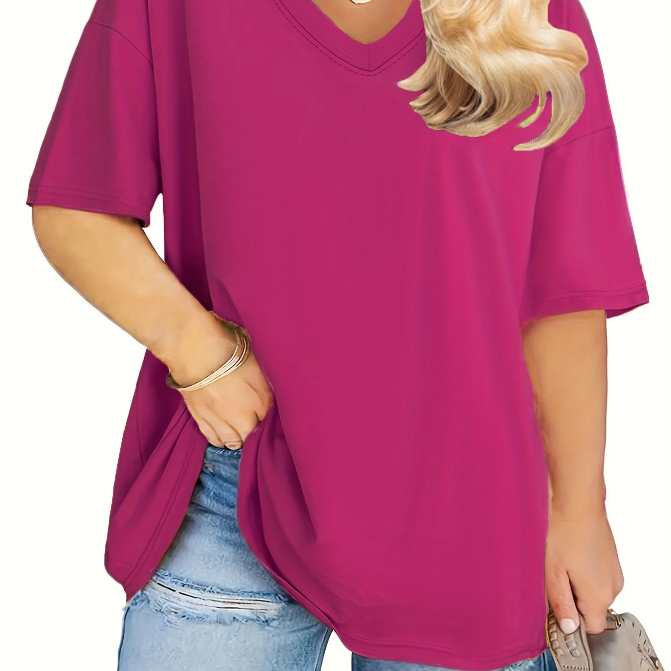 Women's Plus Size Solid Crew Neck Short Sleeve T-Shirt for Spring and Summer