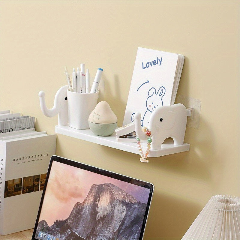 Wall-Mounted Elephant Storage Rack No Drilling Versatile Organizer for Kitchen Bathroom Study