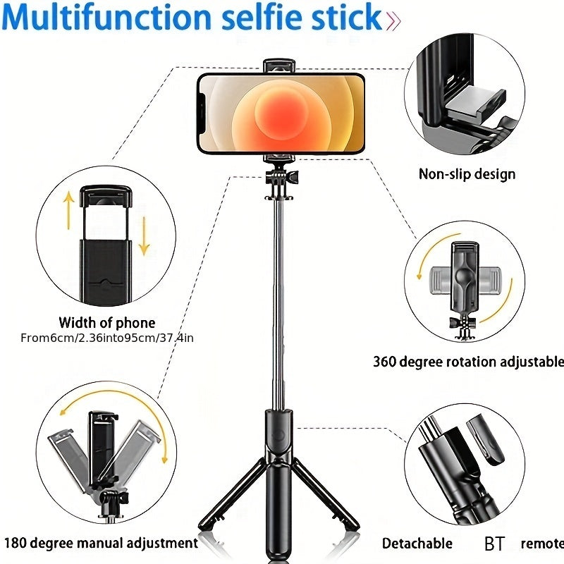 Wireless Selfie Stick Accessory with Fill Light and Remote for Smartphone