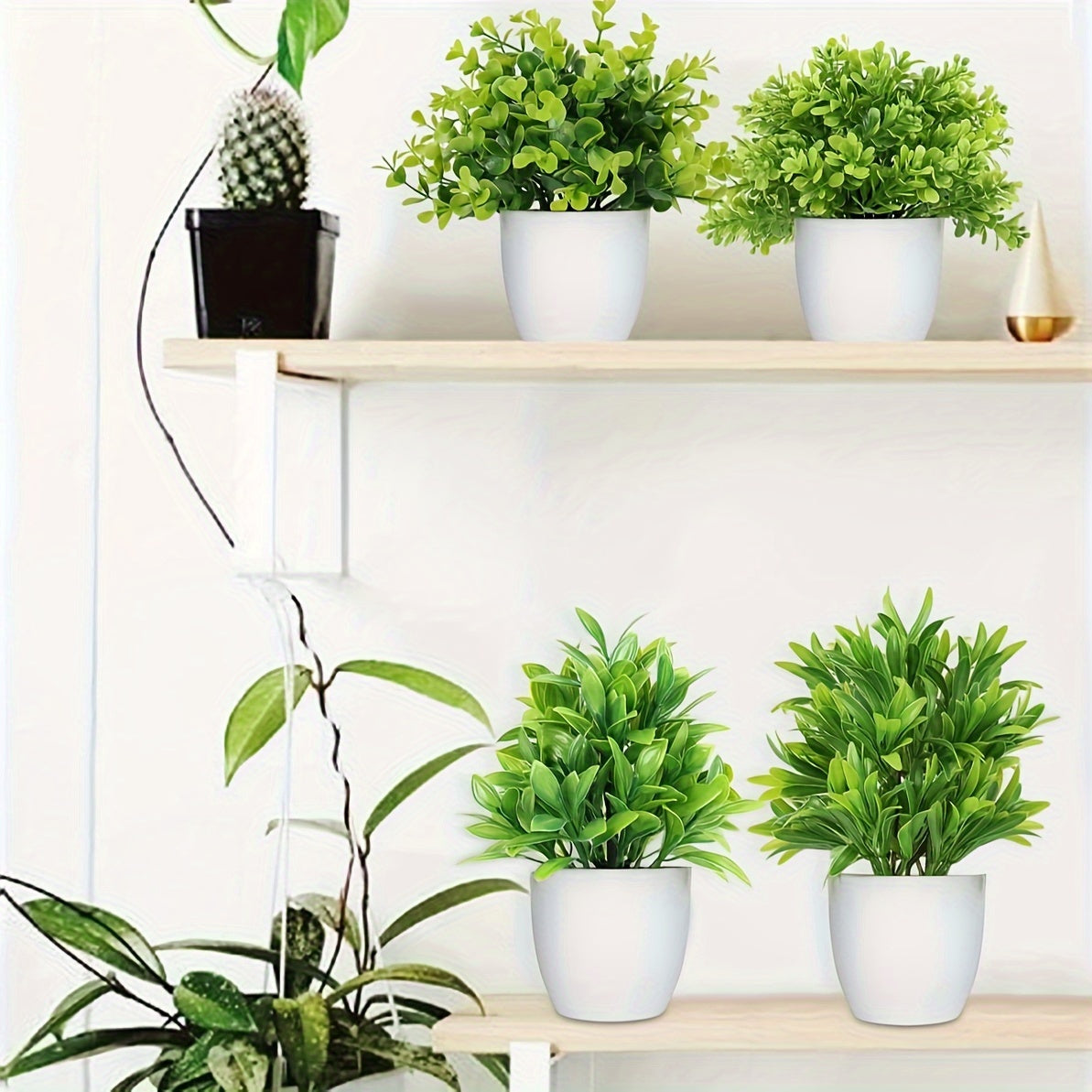 Set of 2 Artificial Eucalyptus Potted Plants for Indoor Decor White Plastic Pots Housewarming Gift