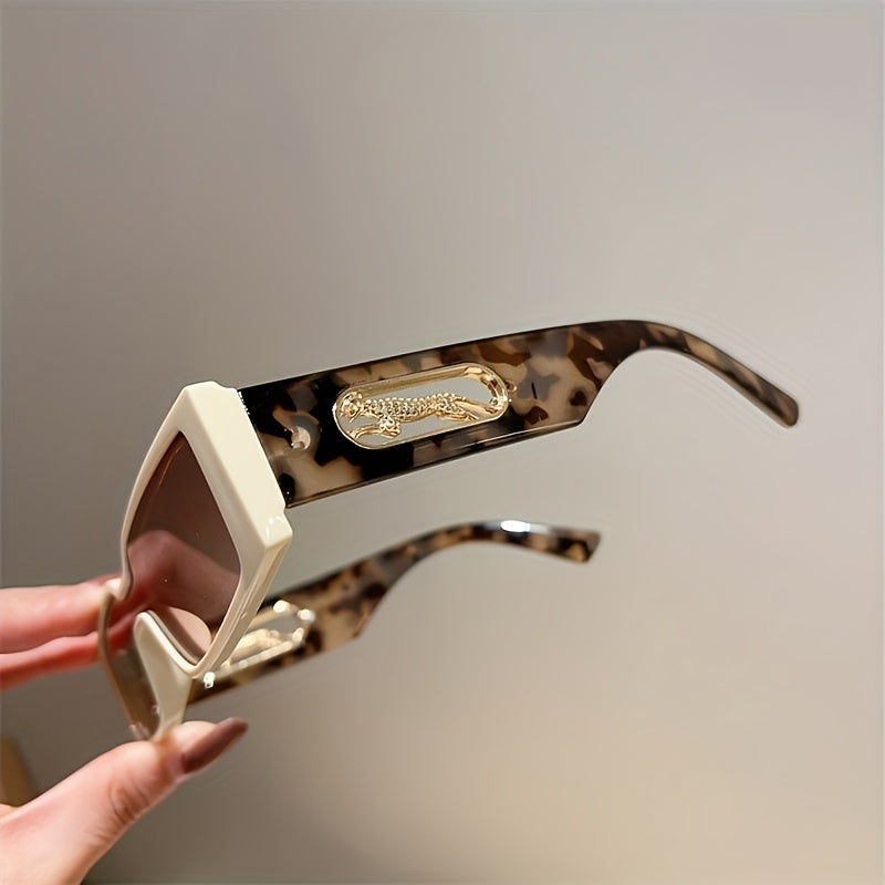 Gafas rectangulares retro para hombres y mujeres, estampado de leopardo, accesorios de verano coloridos para la playa