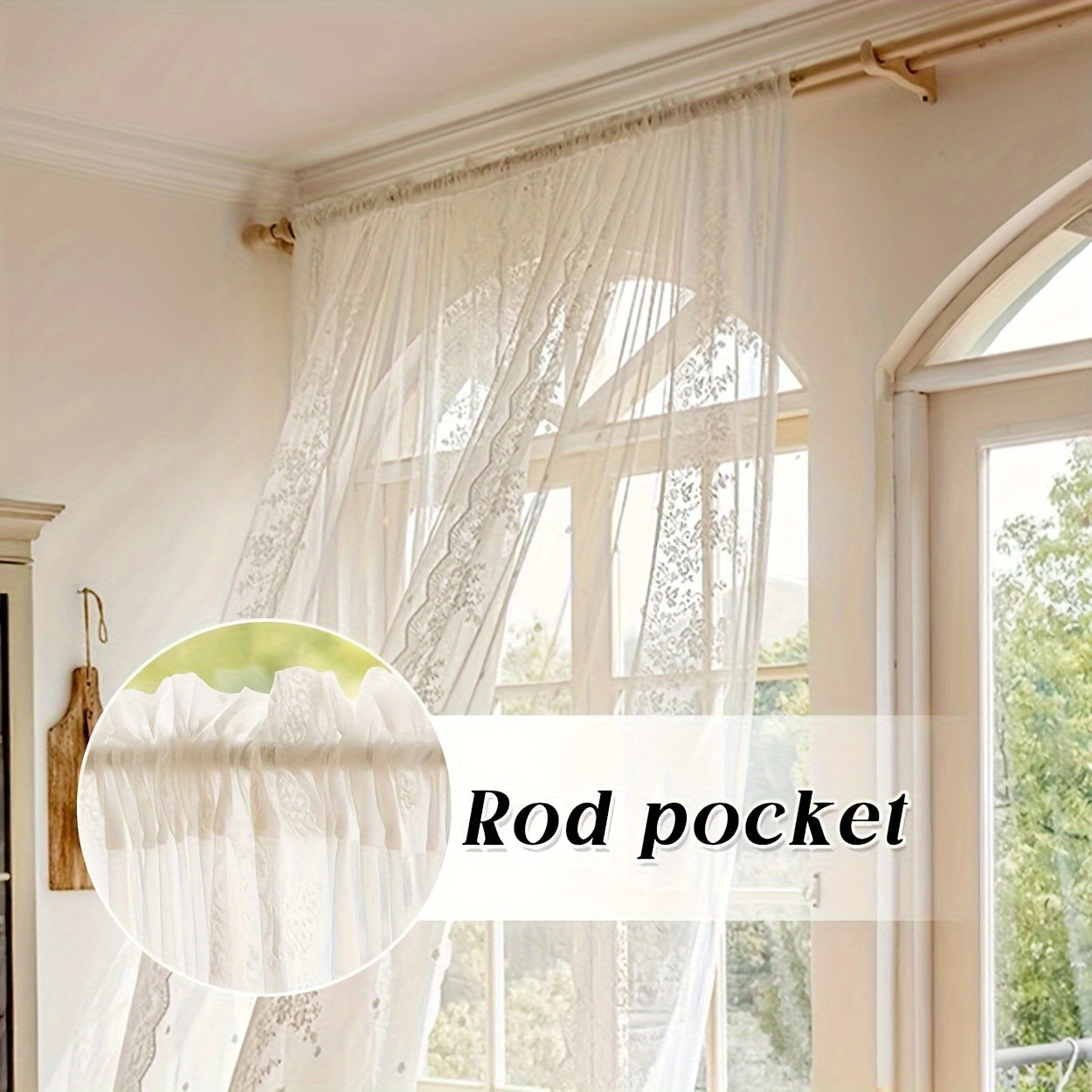 White Romantic Lace Sheer Curtain for Living Room Balcony and Door