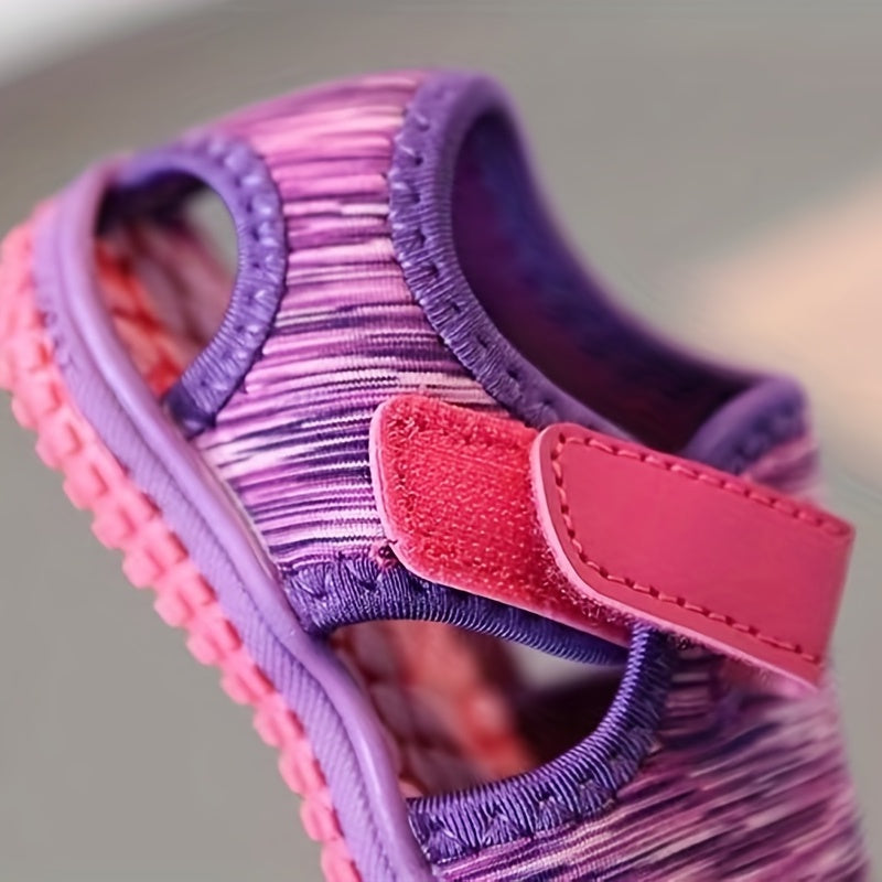 Girls Summer Breathable Striped Platform Sandals Low Top Wedge Toe Cap Anti-Slip Wear-Resistant