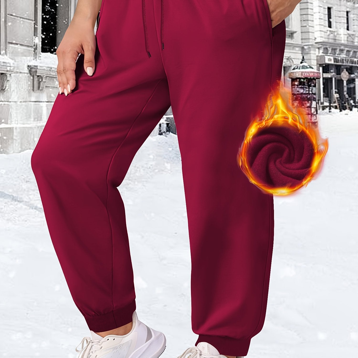 Plus Size Fleece Jogger Pants with Pockets for Women