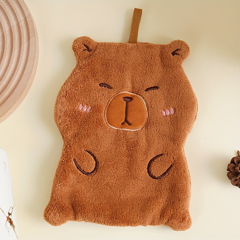 Cartoon Capybara Hand Towels Soft Quick-Drying Coral Fleece Kitchen Bathroom Hangable