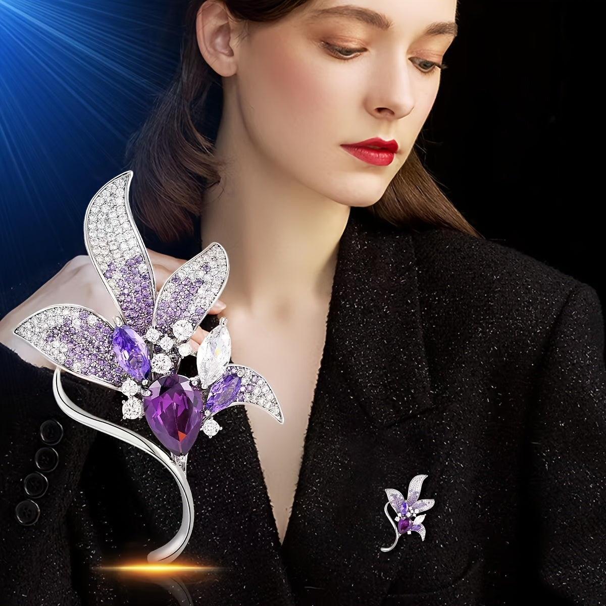 Purple Lily Rhinestone Brooch Pin for Women Stylish Jewelry Accessory