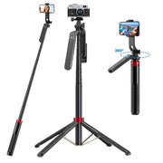 HKXYK 1 dona Selfie tayoqchasi tripod, simsiz masofadan boshqarish pultiga ega va 360° aylanuvchi telefon ushlagichi, universal ulanish, video yozish va jonli efir uchun portativ alyuminiy tripod, zaryadlanadigan batareya