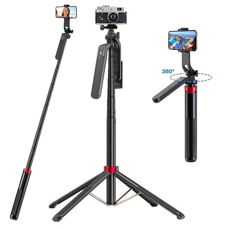 HKXYK 1 dona Selfie tayoqchasi tripod, simsiz masofadan boshqarish pultiga ega va 360° aylanuvchi telefon ushlagichi, universal ulanish, video yozish va jonli efir uchun portativ alyuminiy tripod, zaryadlanadigan batareya