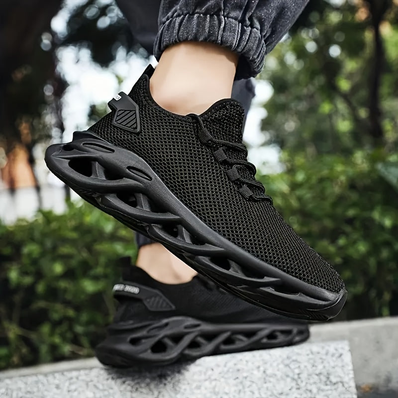 Men's Breathable Mesh Casual Sneakers Black White Two-Tone All-Season