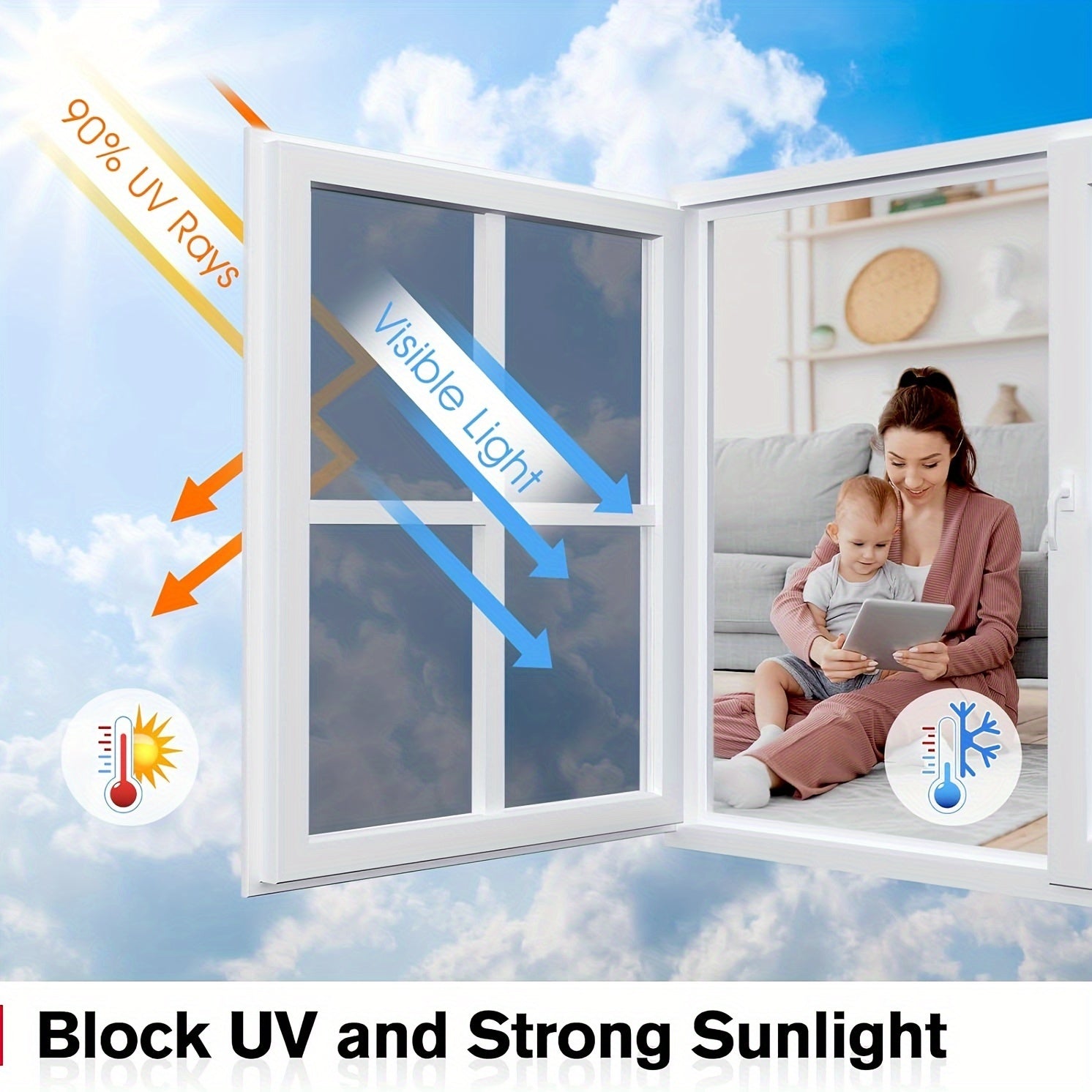 Privacy Window Film with UV Protection One-Way Mirror Reflective Thermal Insulation Self-Adhesive for Home Office