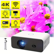Портативный мини-видеопроектор 1080P 4K с поддержкой автоматической трапеции, Wi-Fi, Android