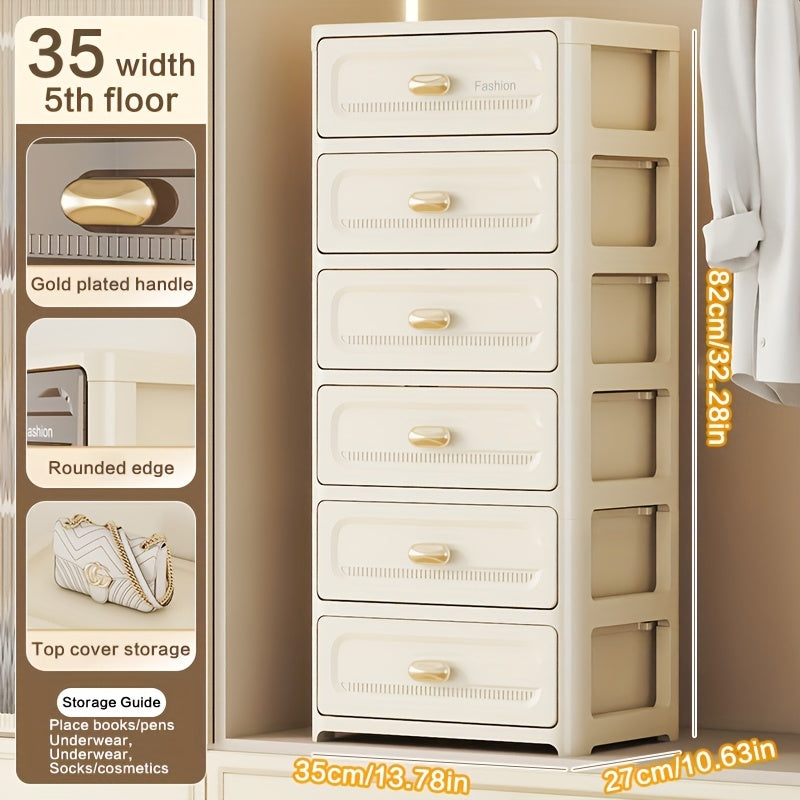 Armario de almacenamiento de plástico multiusos con cajones para dormitorio y organización de maquillaje