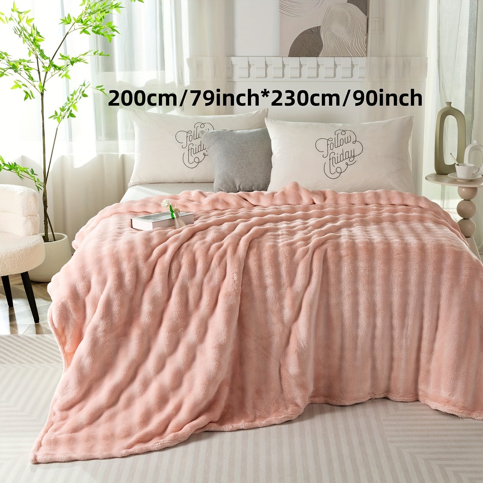 Hypoallergenic Polyester Bed Blanket Faux Rabbit Fur Plush Throw for Bedroom Sofa Travel