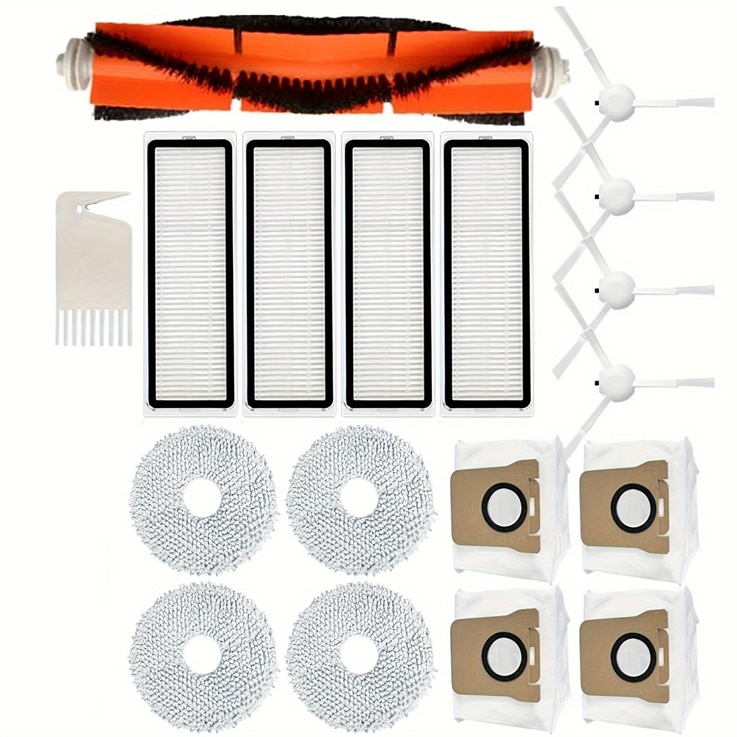 18pcs Vacuum Cleaner Accessories Set for Robot Vacuum X10 Plus Main Brush Side Brushes Filters Dust Bags Mop Cloths
