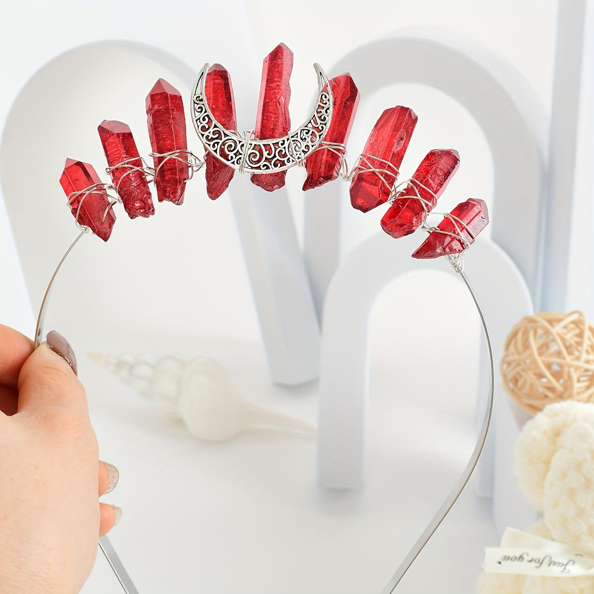 Women’s Crystal Quartz Raw Stone Crown Hairband Tiara for Weddings and Parties