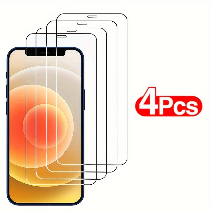 4 Pack Tempered Glass Screen Protectors for iPhone 11-15 Pro Max and Plus