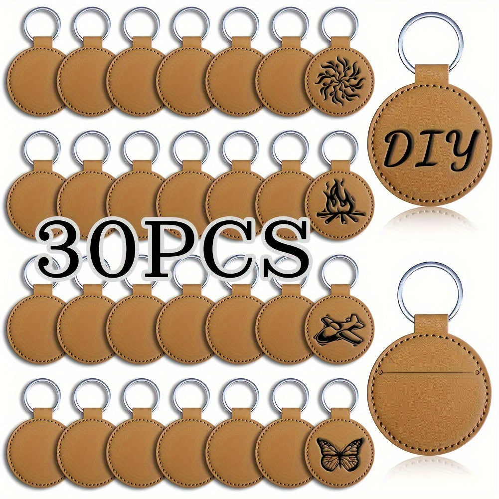 Set of 30/32 PU Leather Key Rings for Men with Laser Engraving, Backpack Keychains