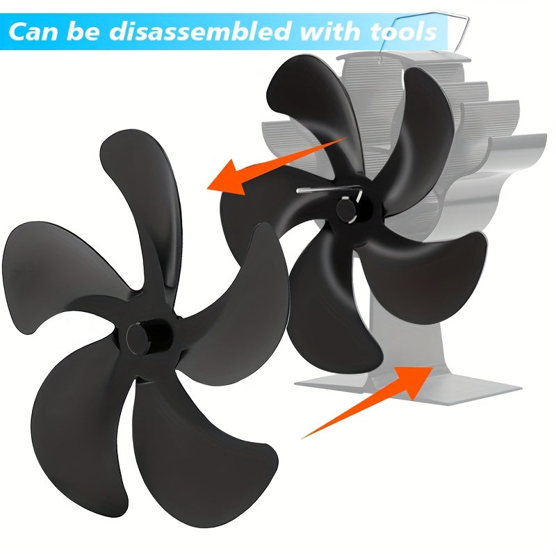 Fireplace Fan Accessories 5-Blade Black Aluminum Alloy 180mm Diameter