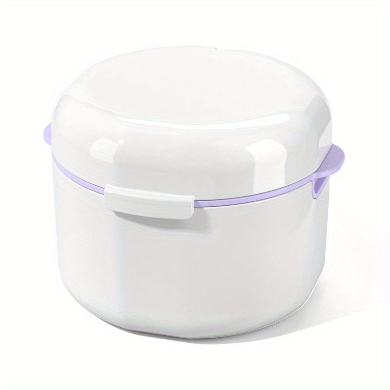 Two-Layer Denture Cleaning Case with Lid Portable Leak-Proof
