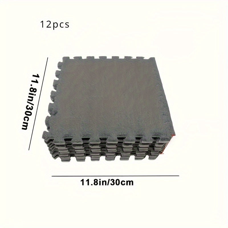 12pcs Foam Puzzle Floor Mats Interlocking Rugs Gray Quilted Anti-Slip Cushioned for Bedroom Crawling