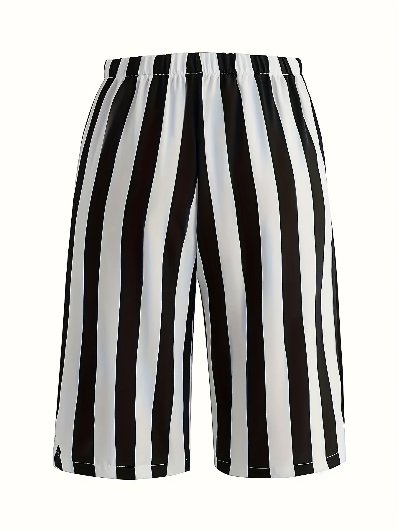 Women's Black White Striped Lightweight Casual Shorts for Summer