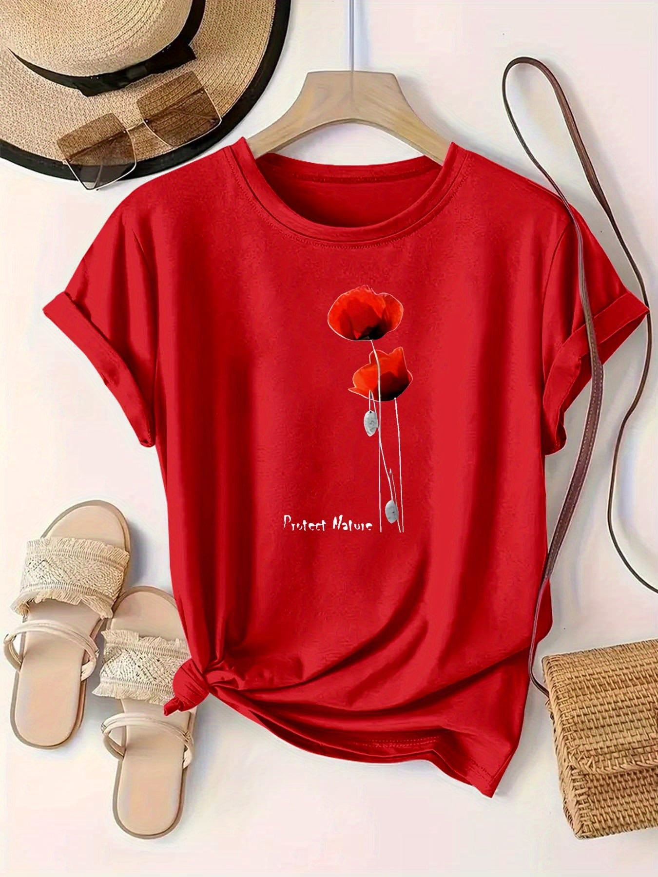 Women's Green Cotton T-Shirt Short Sleeve Casual Summer Top