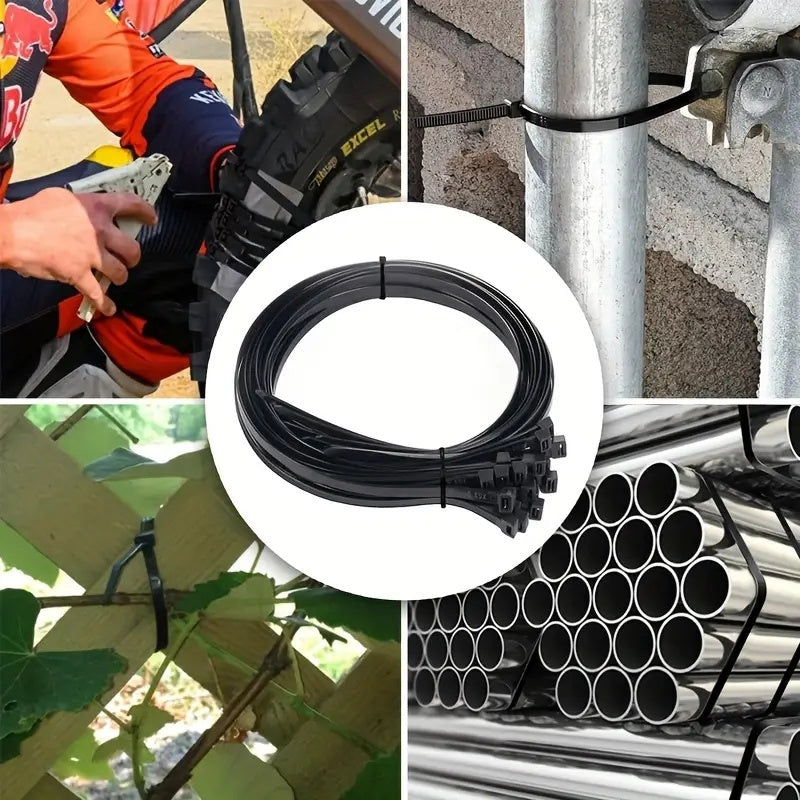 300 Pieces Black Nylon Zip Ties Adjustable Waterproof Self-Locking Bundling