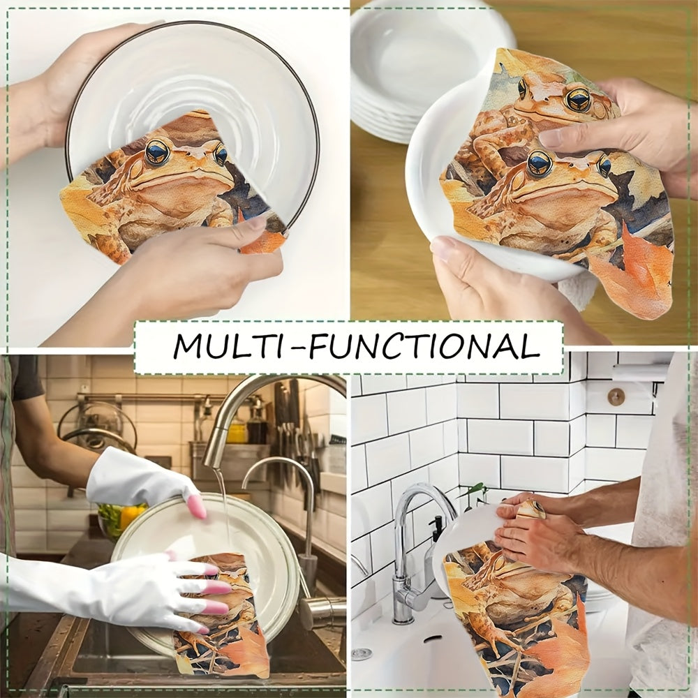 Set of 2 Ultra Soft Kitchen Towels Autumn Leaves and Garden Toad Design 16x24 Inches