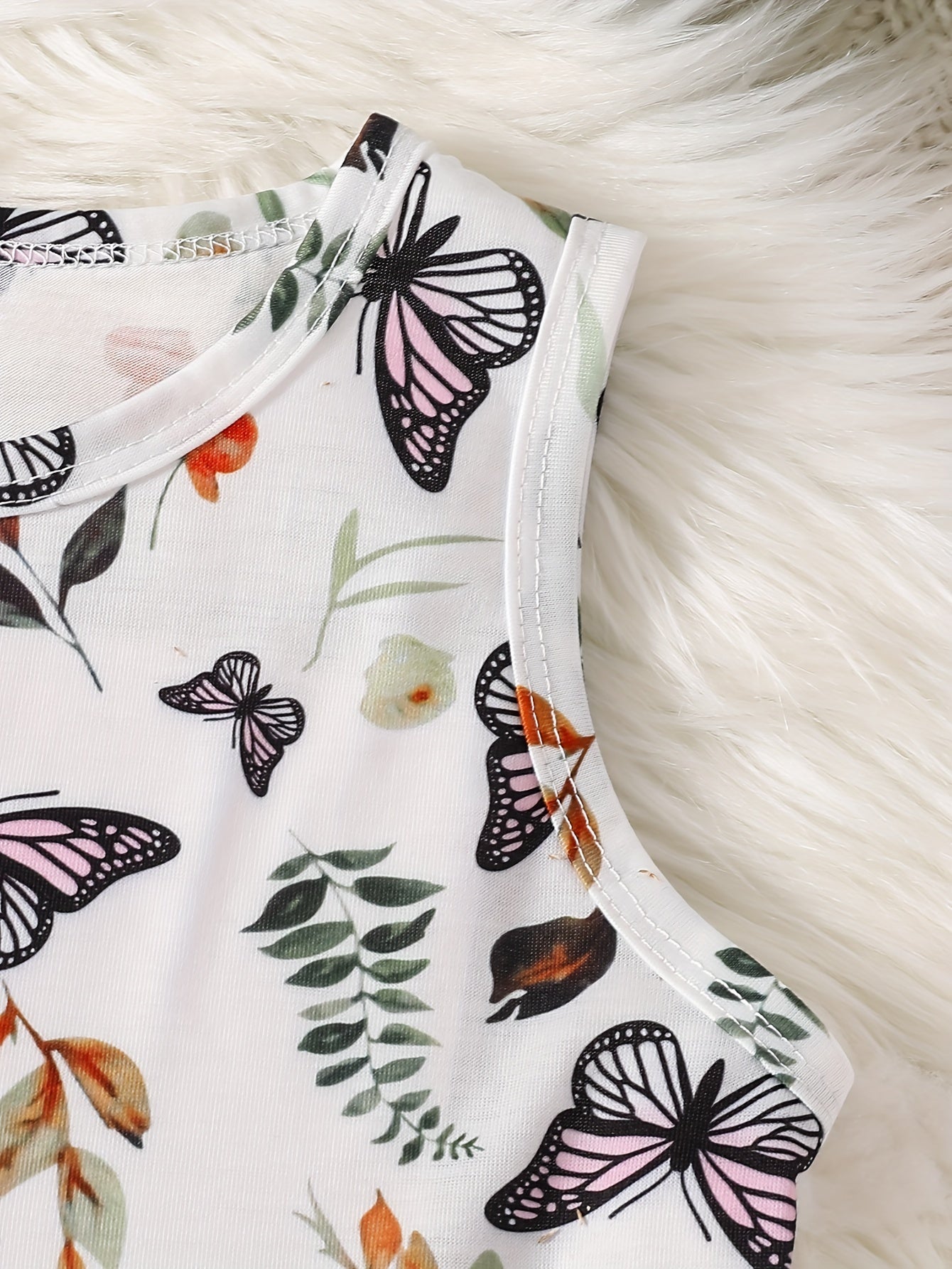 Conjunto de vestido de dos piezas para niñas con patrón de mariposa y cárdigan de mezclilla para primavera y otoño