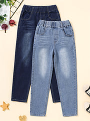Boys Baggy Jeans with Pockets Cotton Blend Elastic Waist Casual Streetwear for Kids