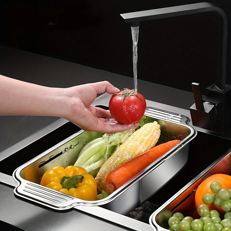 Kitchen Sink Drain Basket with Stainless Steel Colander for Draining Dishes Fruits Veggies