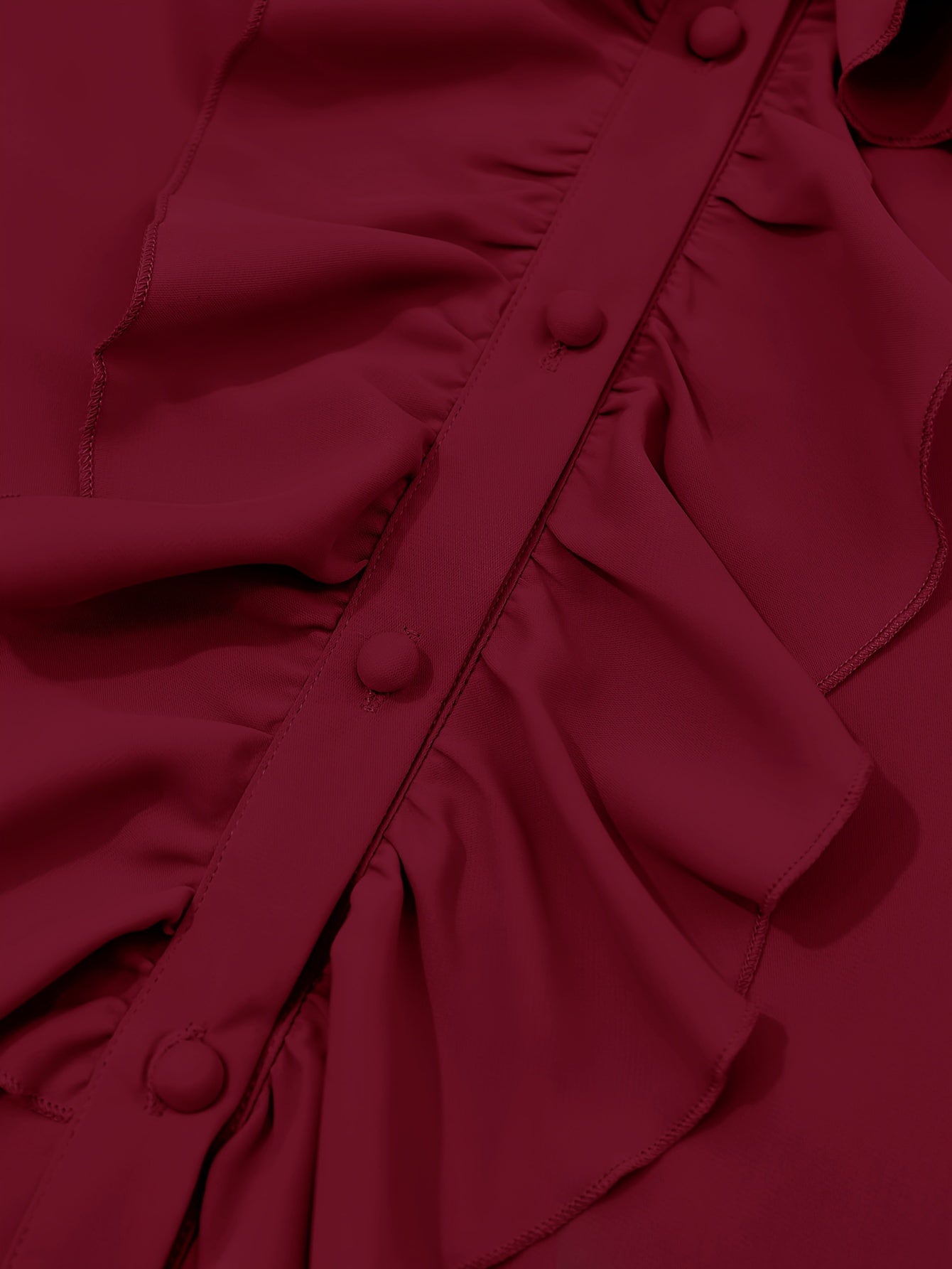 Blusa de mujer con volante, botones en la parte delantera, manga larga, poliéster sólido para primavera y otoño